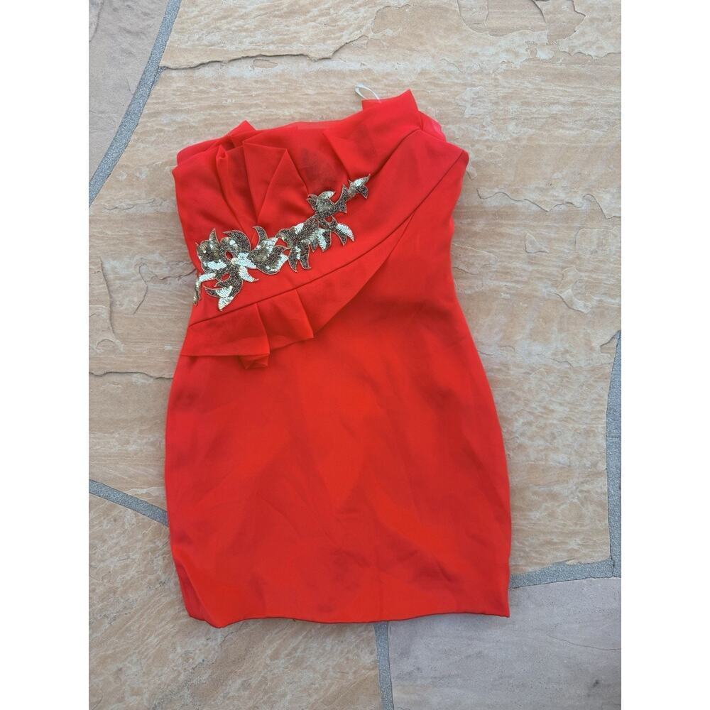 Marchesa Notte Women's Artwork Sequin Mini Party Dress in Red Size 4
